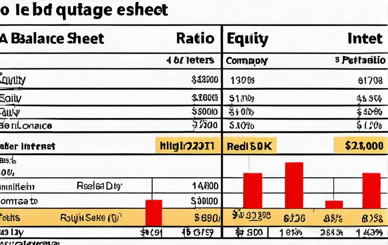 **
A visual representation of a company's balance sheet, highlighting the "debt-to-equity ratio" and "interest coverage ratio". Show a tug-of-war between "debt" and "equity," with the interest coverage ratio acting as a judge or referee. The overall feel should be serious but informative, illustrating the balance a company must maintain.
**